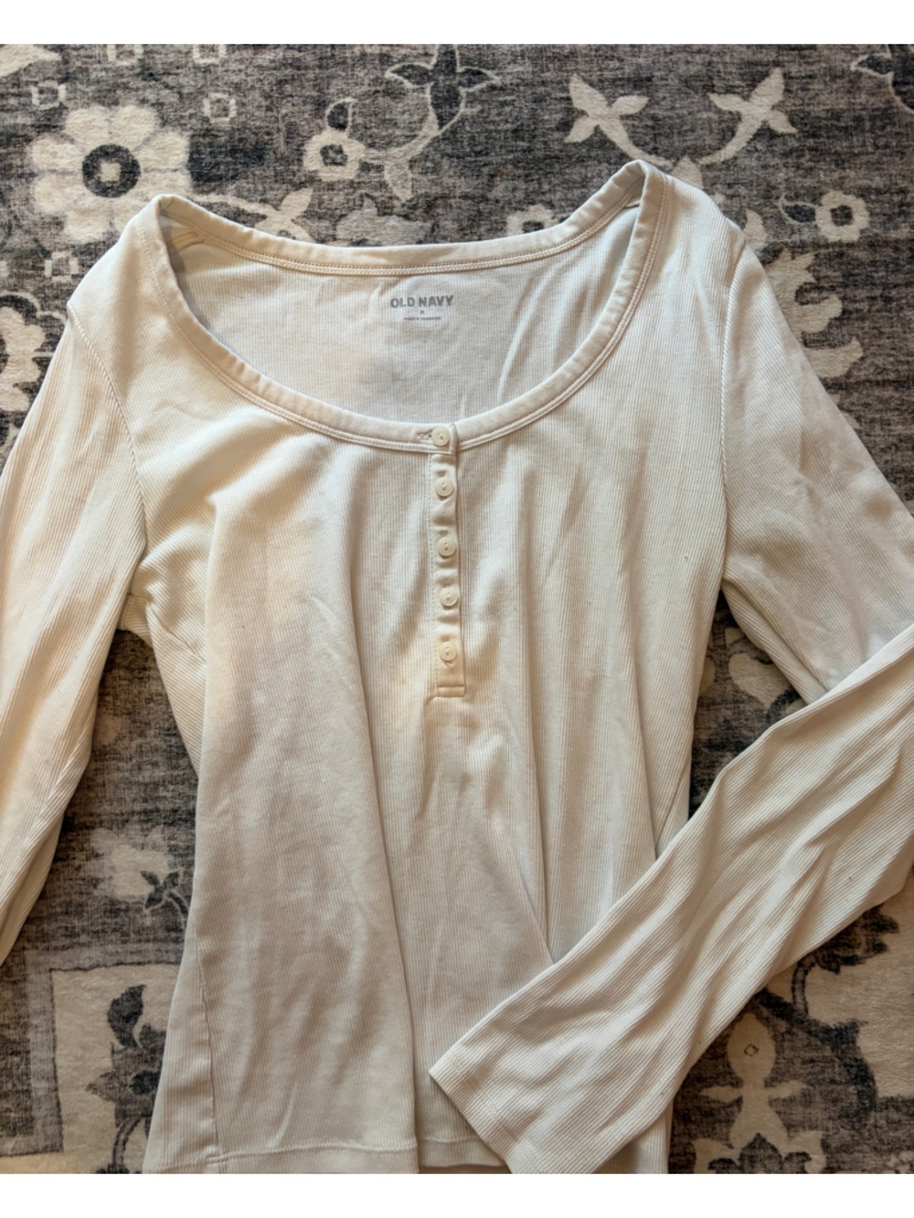 Old Navy Cream Long Sleeve Henley Tee